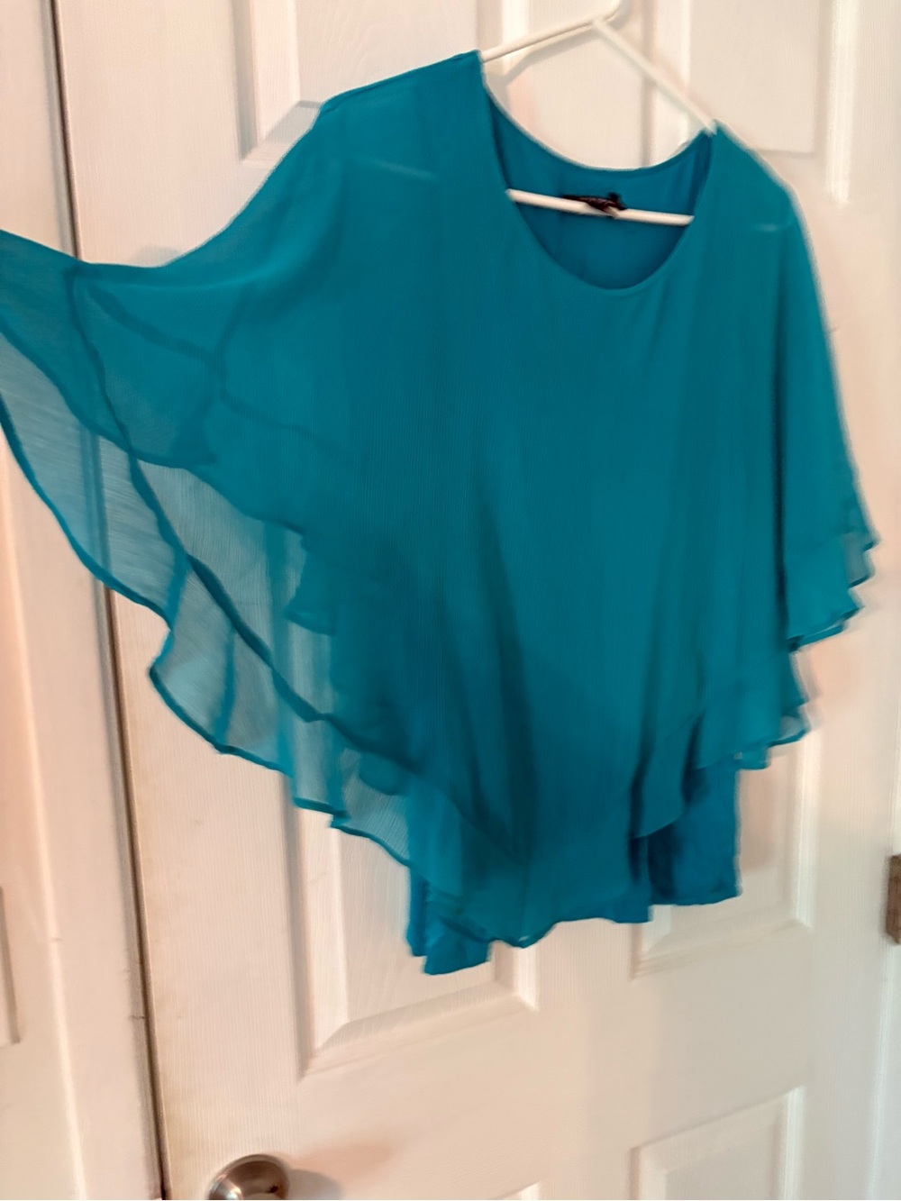 Teal Chiffon Poncho Blouse Flutter Sleeve Overlay Top Medium - Picture 6 of 9